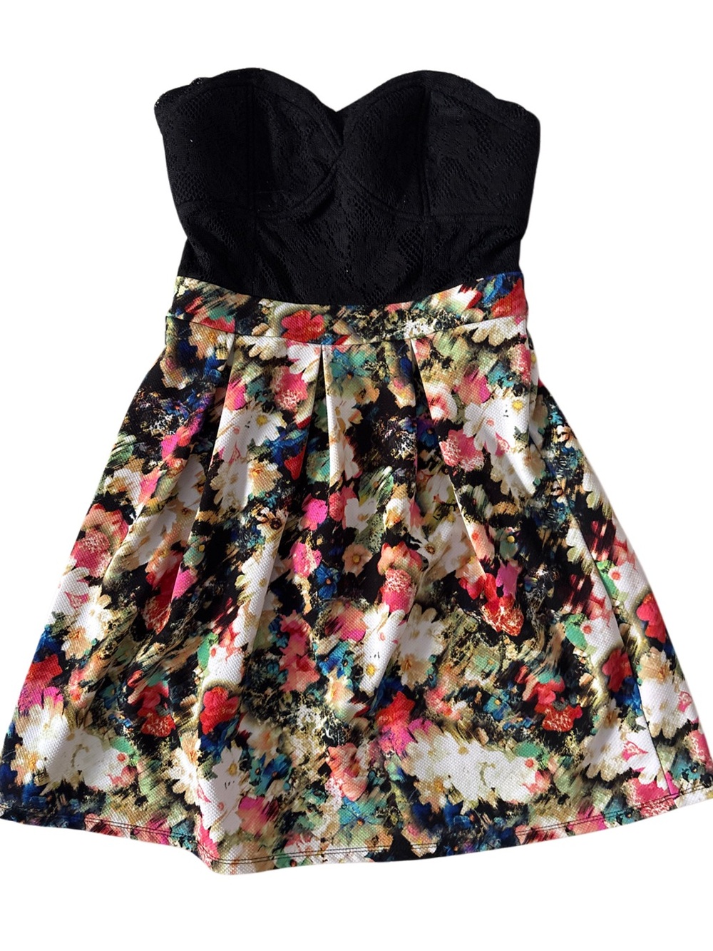 Xhilaration Black Bodice Floral Fit-and-Flare Dress